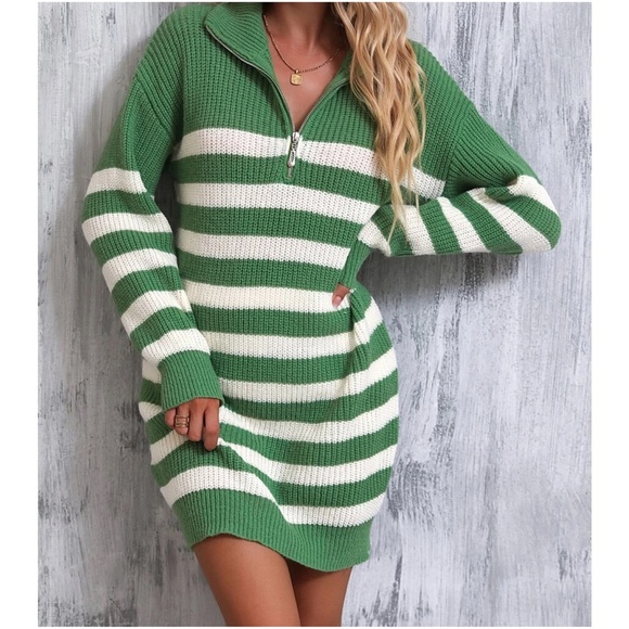 Cozy Color Block Stripes Zipper Sweater Dress - Picture 4 of 12